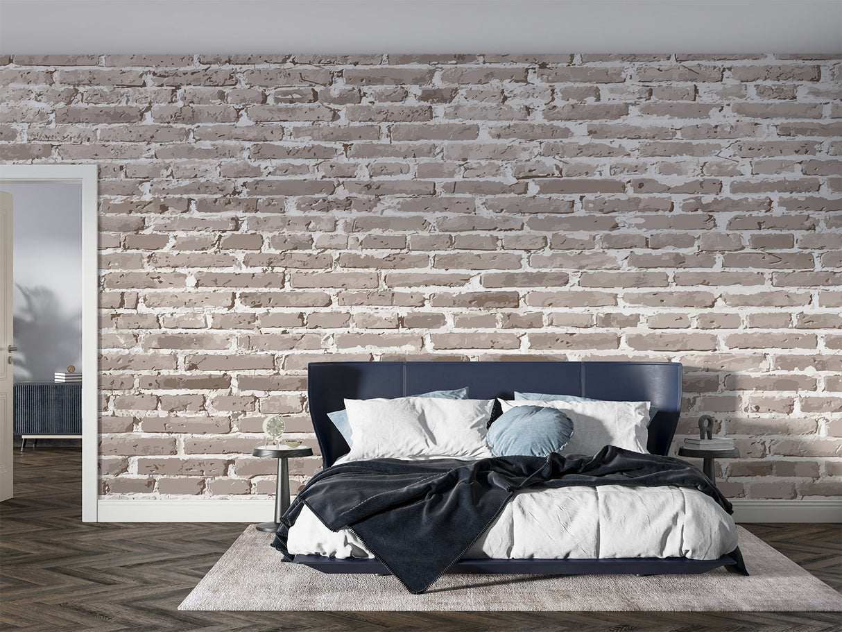 Grey brick mural creating feature wall in kitchen with industrial style