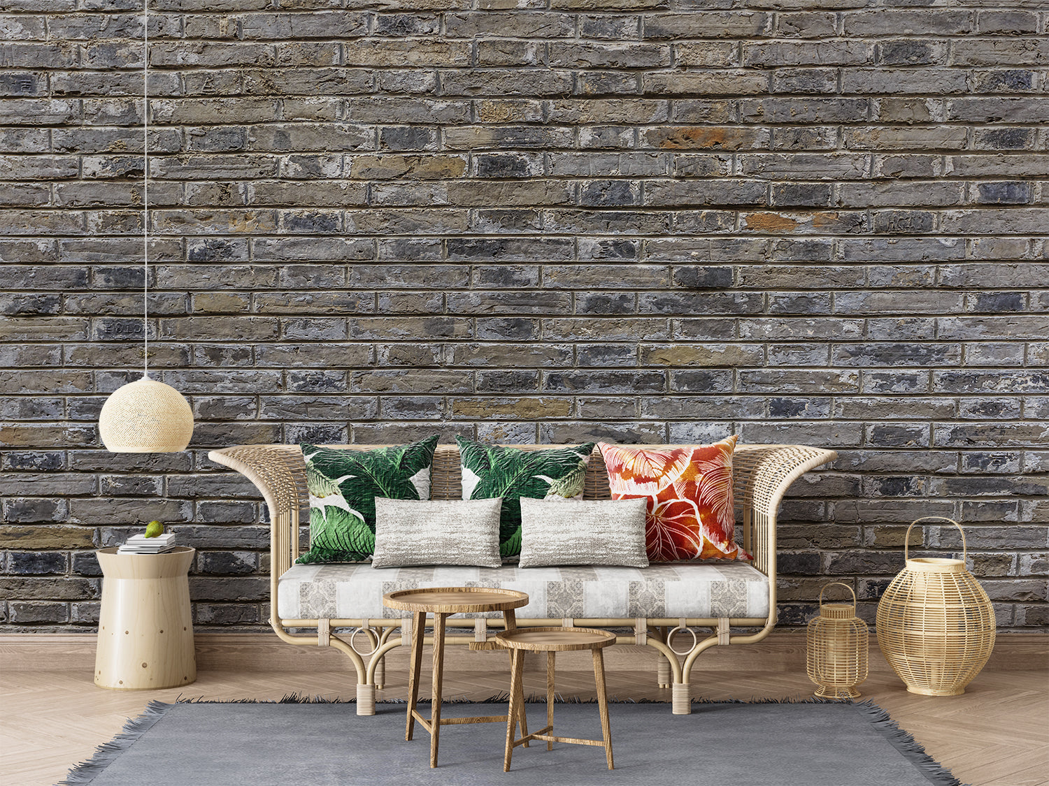 Textured brick wallpaper creating urban loft feel in bedroom setting