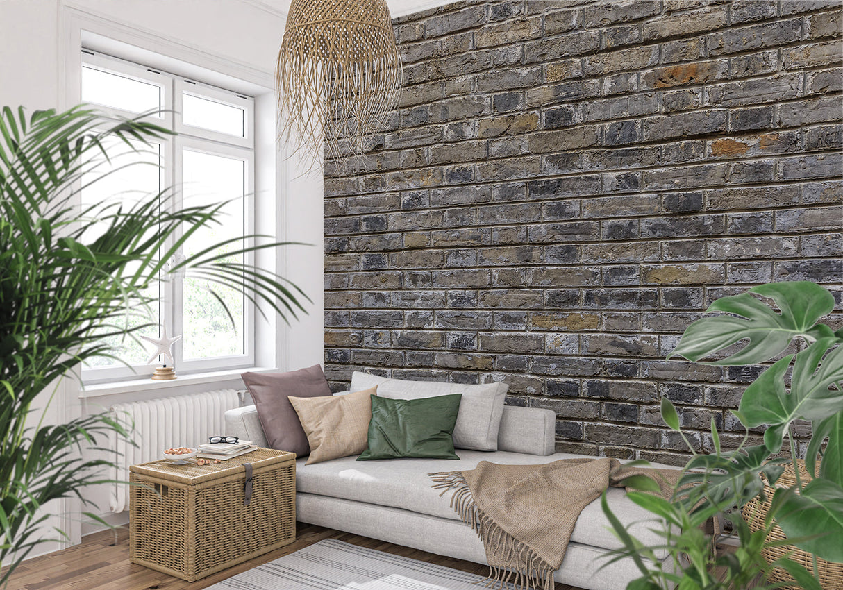 Grey stone texture wallpaper adding character to dining room space