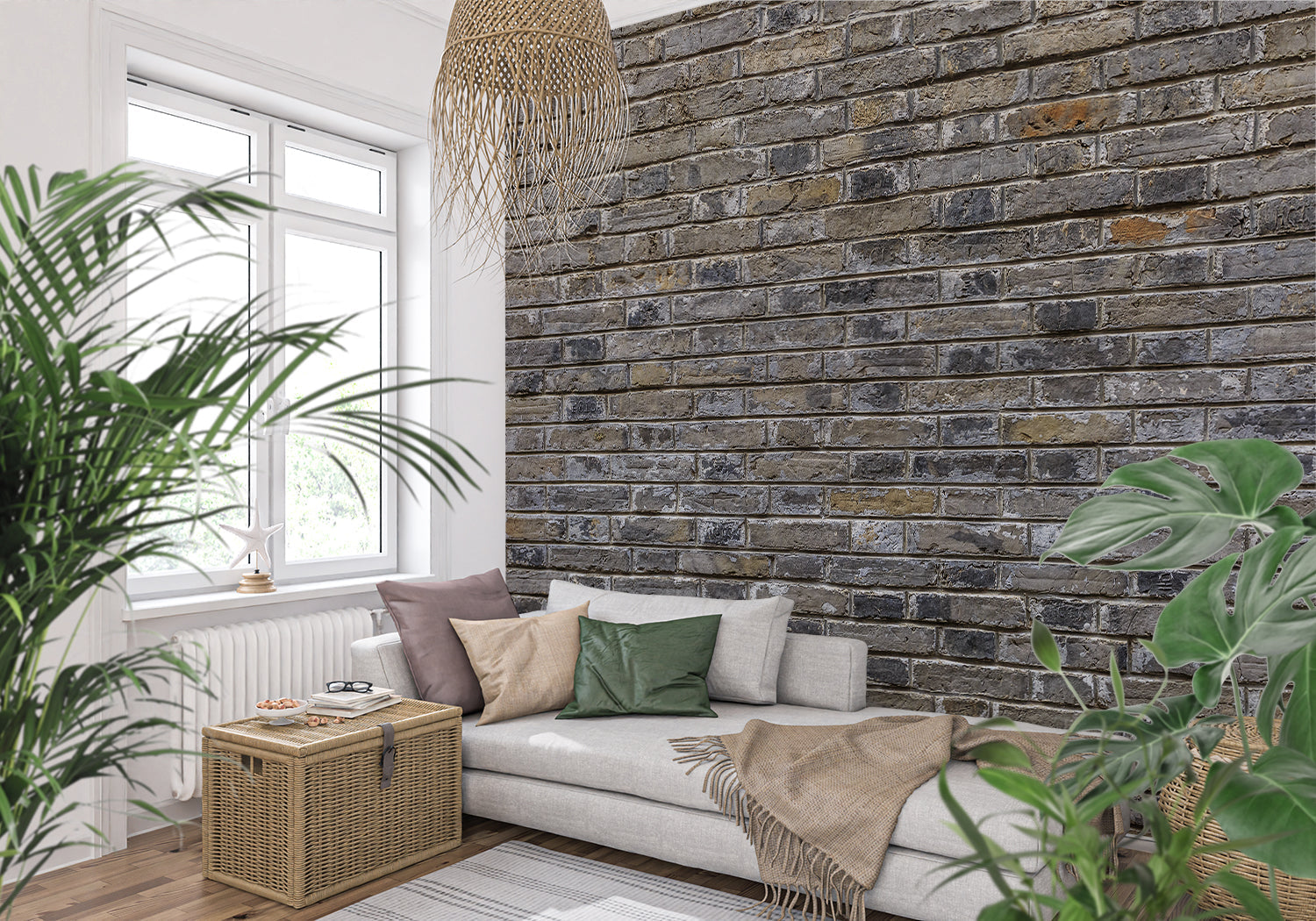 Grey stone texture wallpaper adding character to dining room space