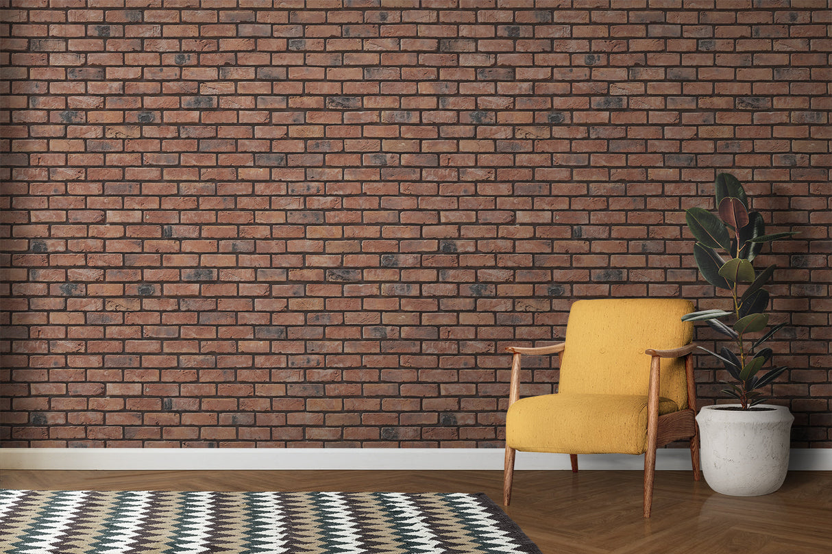 Exposed brick wallpaper adding character to home office setup