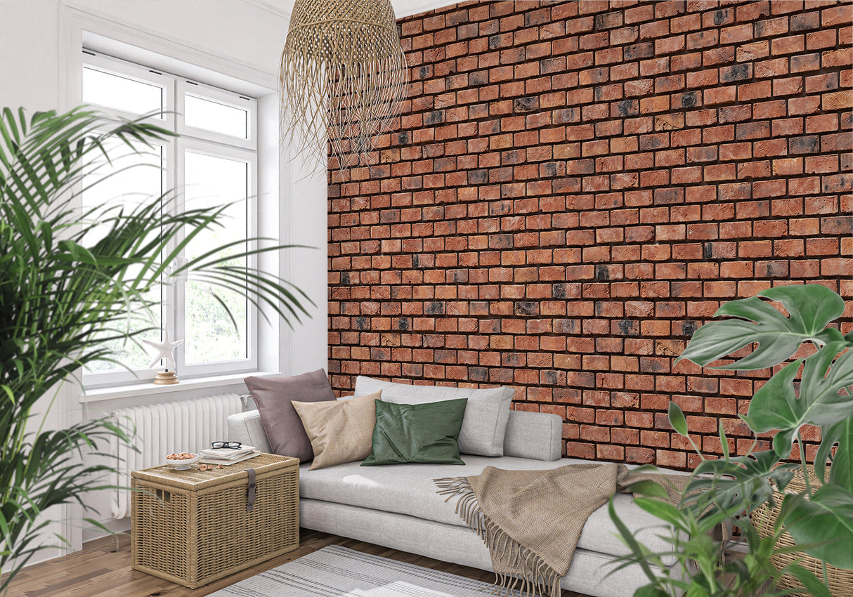 Urban brick wallpaper installation in contemporary kitchen space