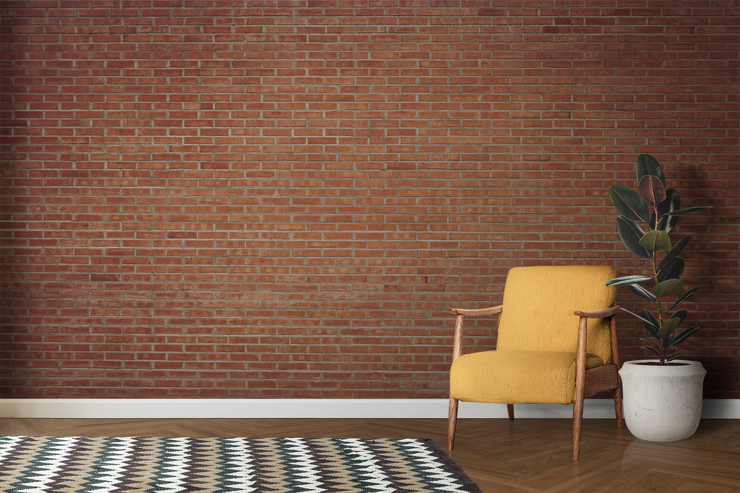 3D brick effect wallpaper in cozy bedroom with natural lighting