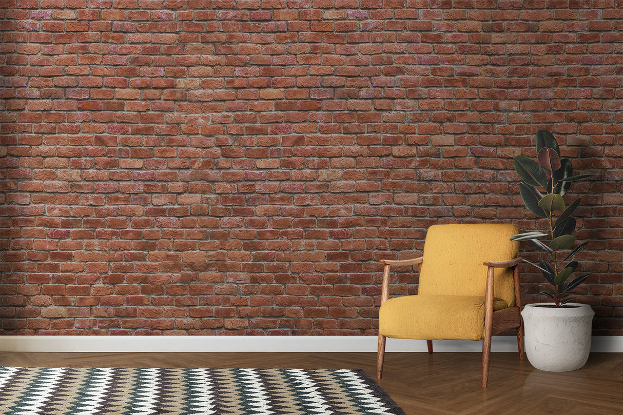 Red brick texture mural in urban style bedroom