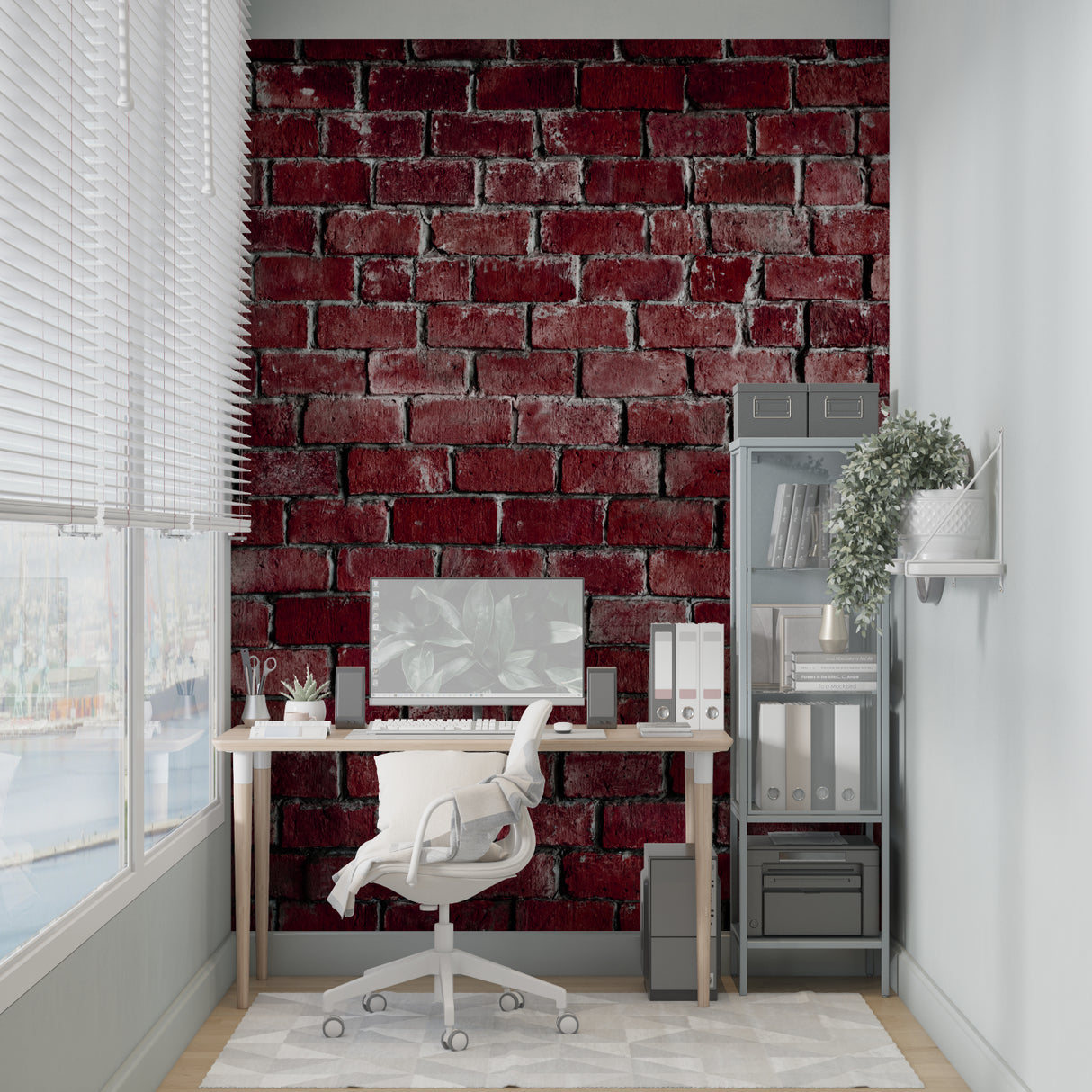 Industrial brick mural in cozy bedroom setting