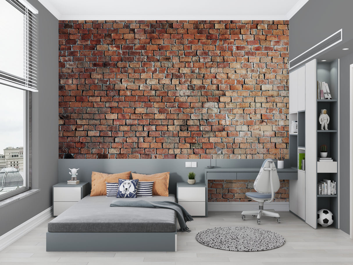 Brick effect wallpaper creating an urban loft atmosphere in a dining room