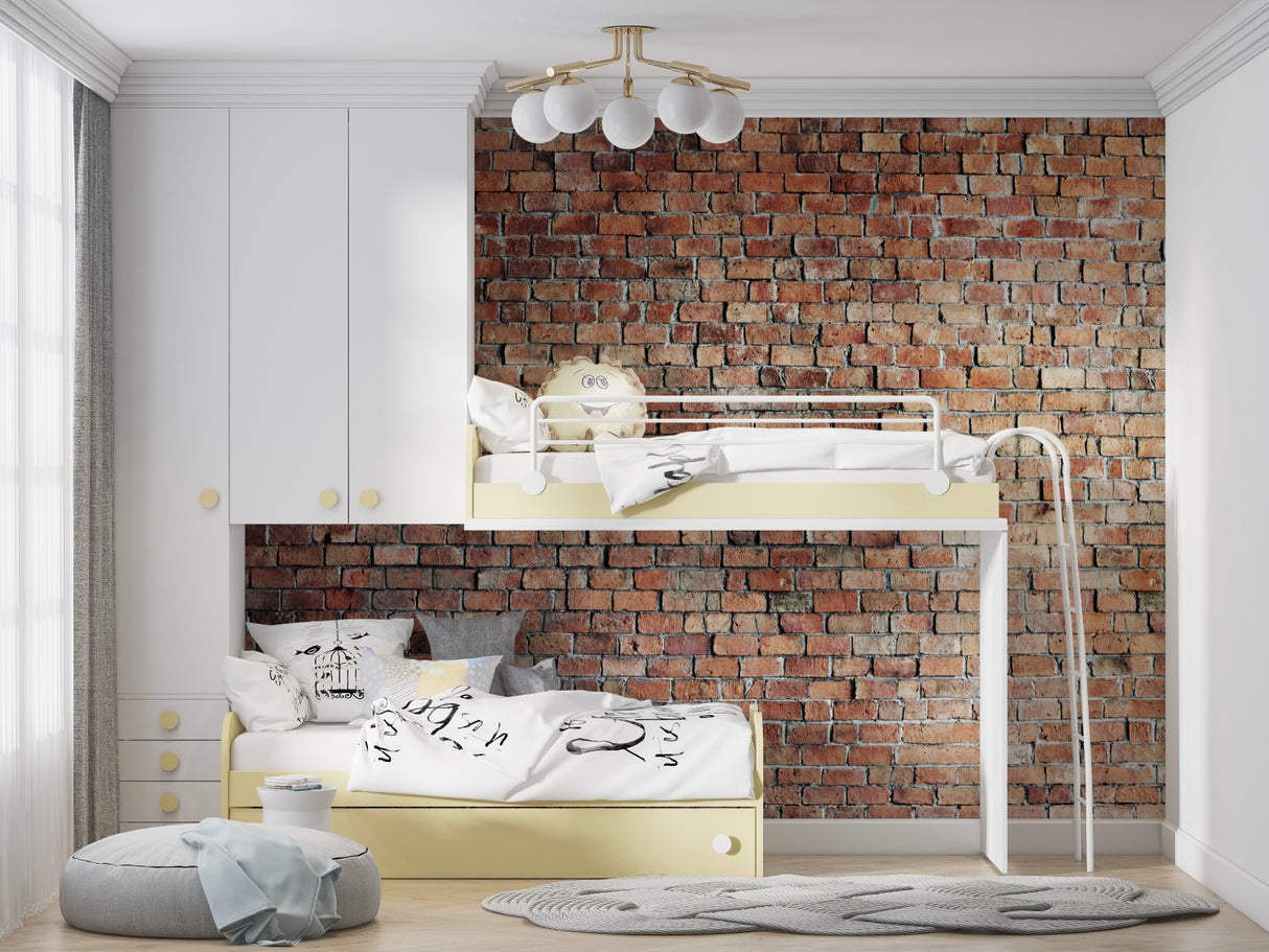 Industrial style brick wallpaper showcased in modern kitchen