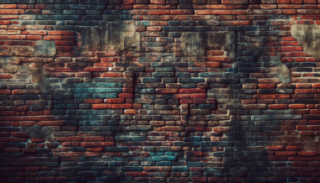 Teal and terracotta brick wallpaper design file showing detailed texture and color variations