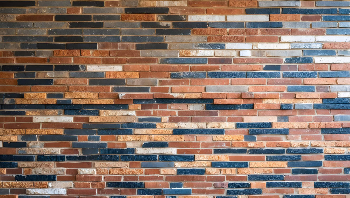 Design file of industrial brick pattern showing terracotta and navy color detail