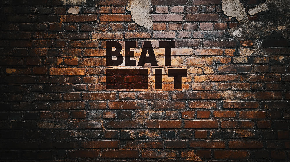 Urban brick wallpaper design file showing textured brick pattern with bold typographic element