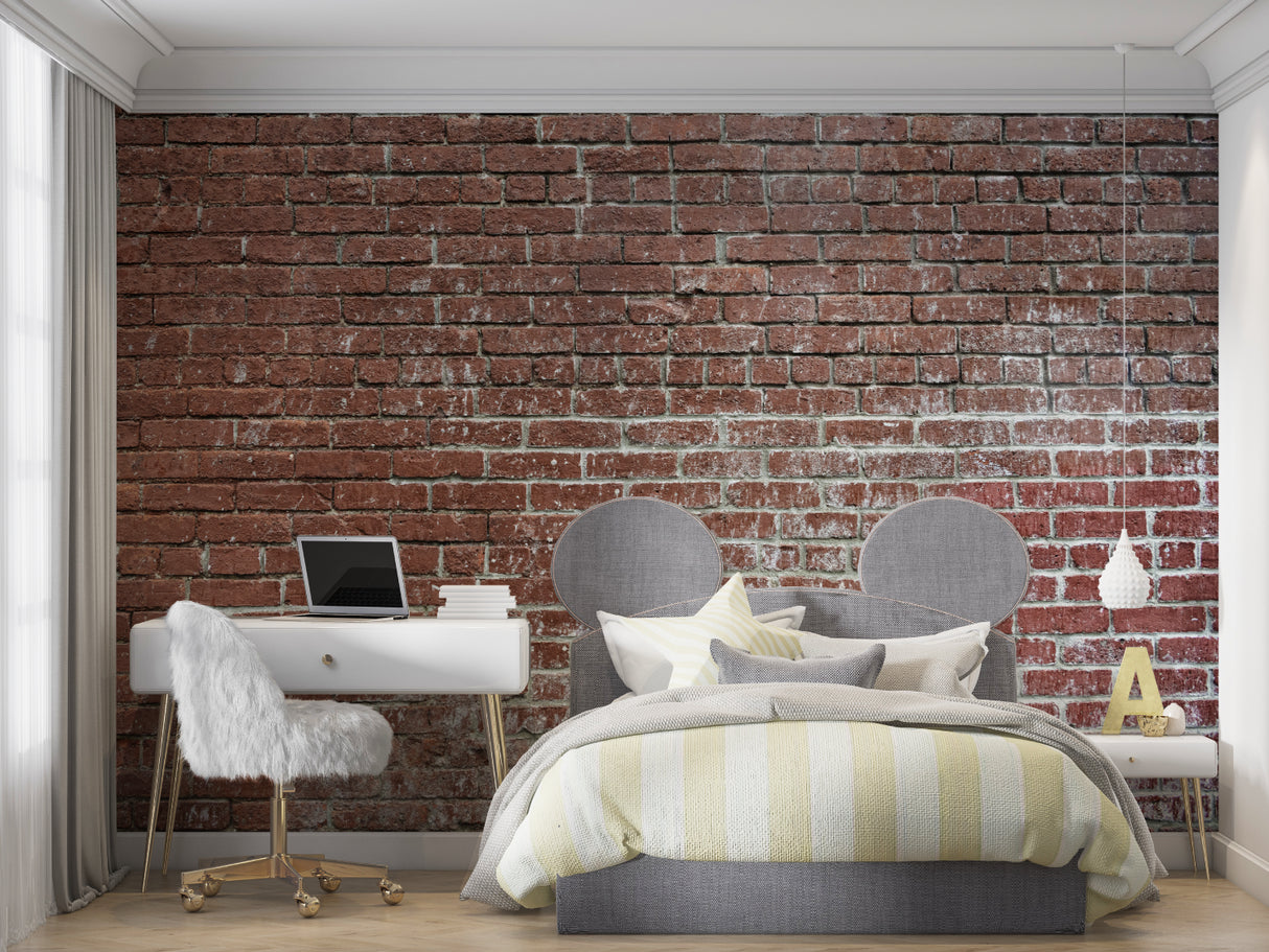 Industrial brick wallpaper transforming home office with urban appeal