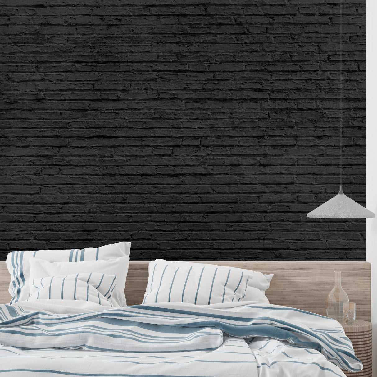 Industrial brick wallpaper in home office creating professional backdrop