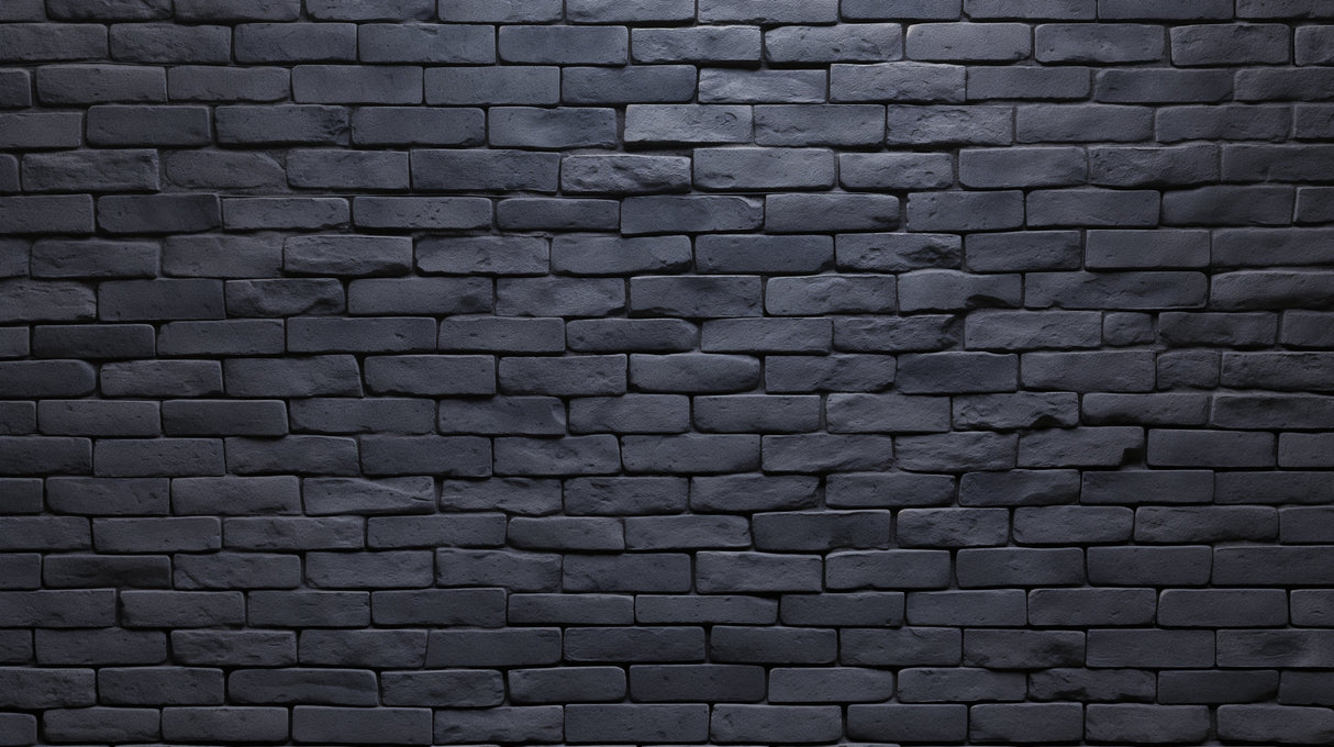 Black brick wall mural creating dramatic backdrop in minimalist dining room