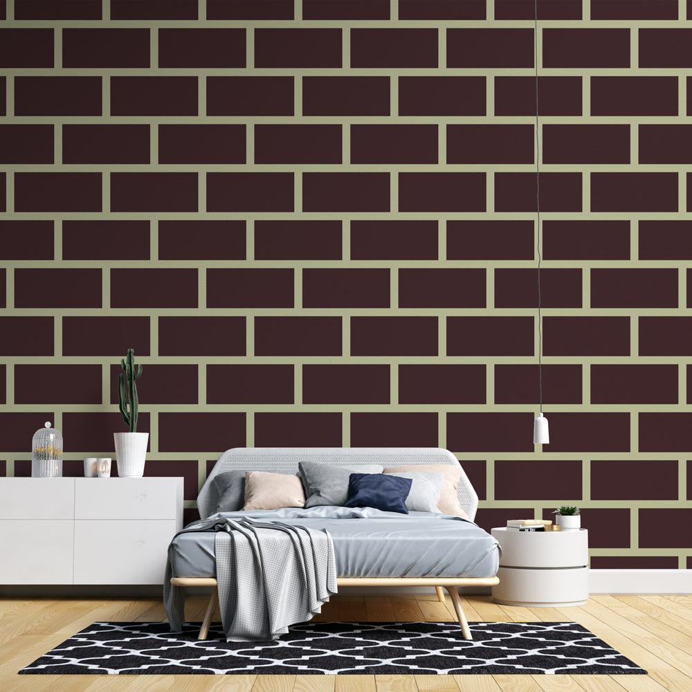 Modern brown brick wallpaper with beige joints creating a stunning accent wall in a minimalist living room setting