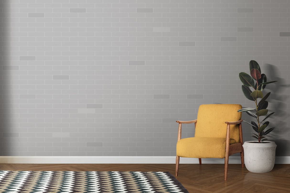 Urban style brick pattern wallpaper in a modern home office setup