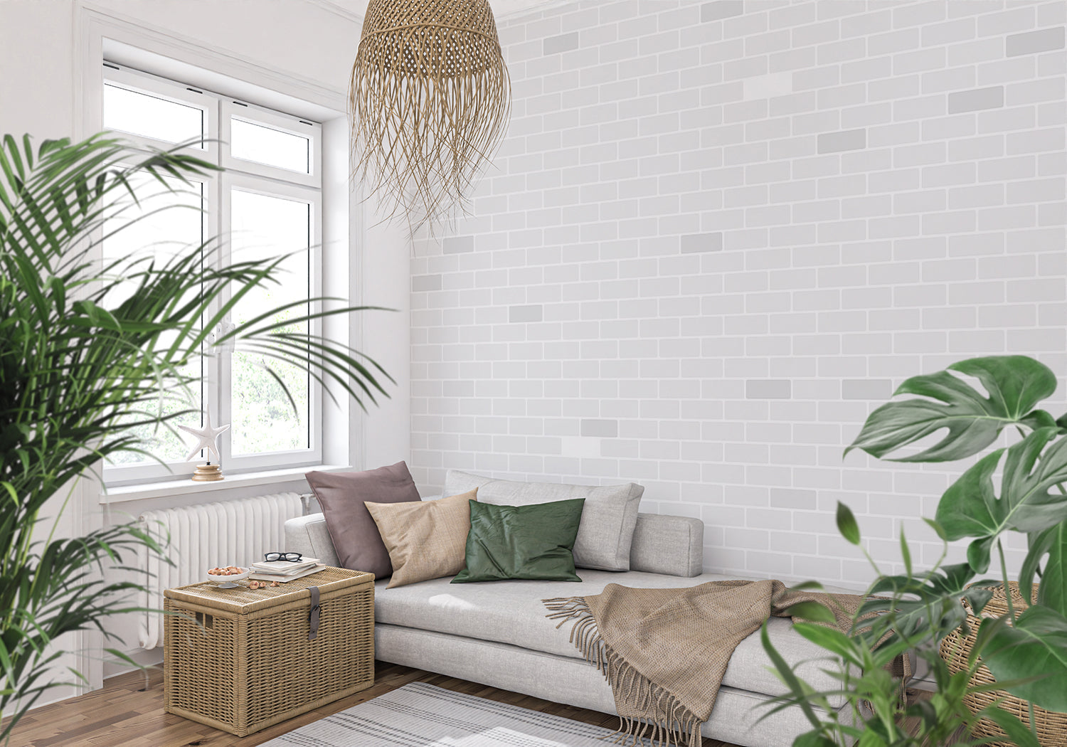 Modern brick wall mural adding texture to a kitchen accent wall