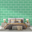 Modern mint green brick wallpaper in a bright living room setting, creating a fresh and open atmosphere