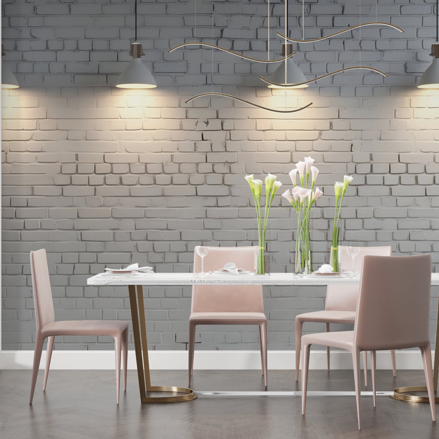 White brick wall mural in bedroom highlighting architectural features