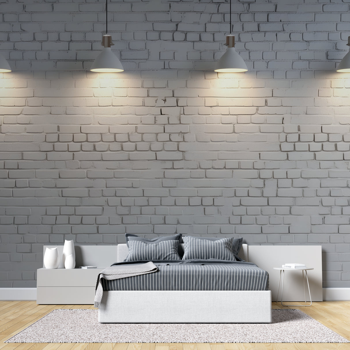 Modern white brick wallpaper application in home office setting