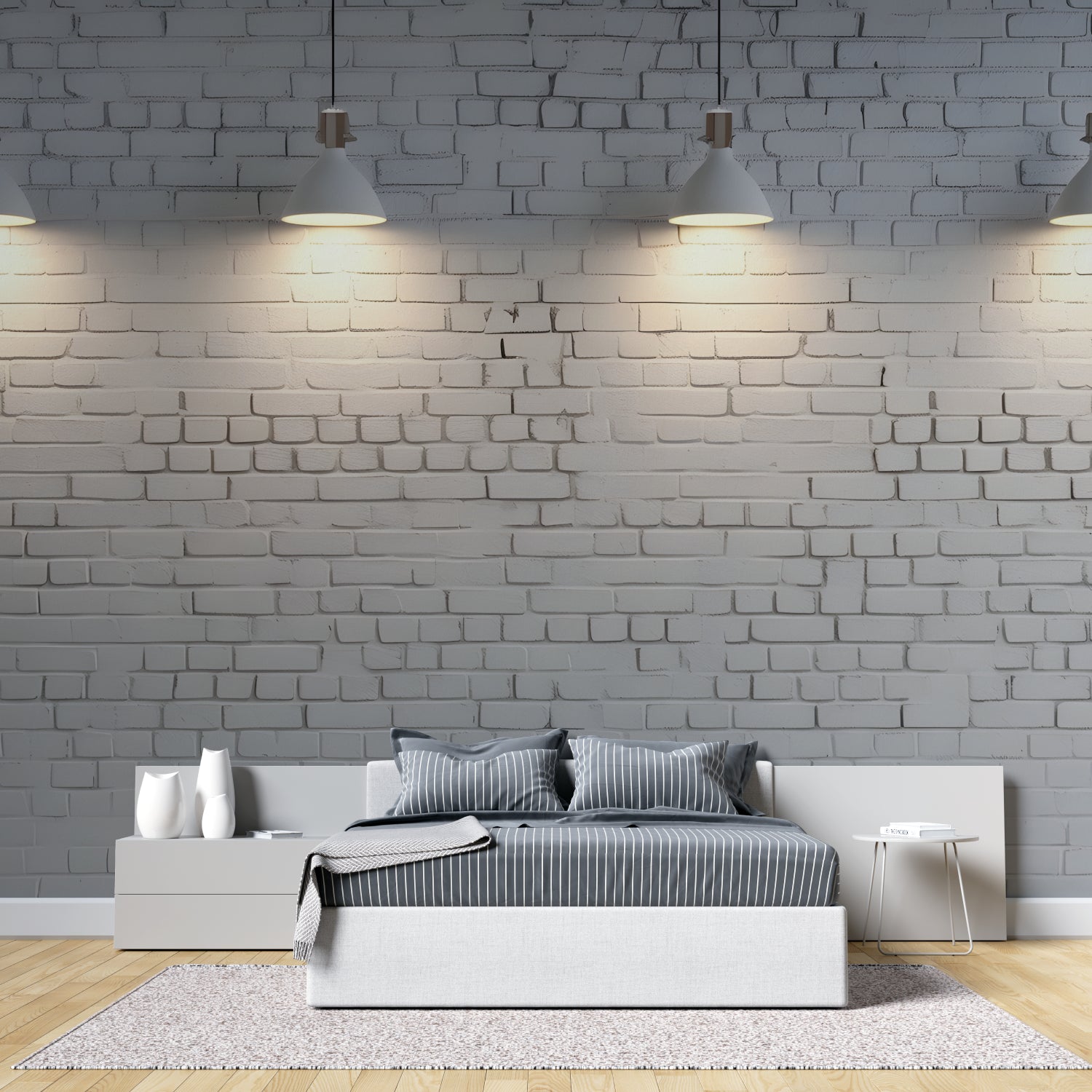 Modern white brick wallpaper application in home office setting