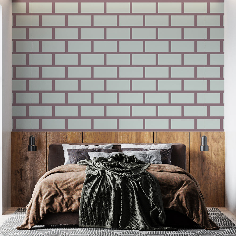 Modern white brick wallpaper with pink joints styled in a bright Scandinavian living room showing texture and depth