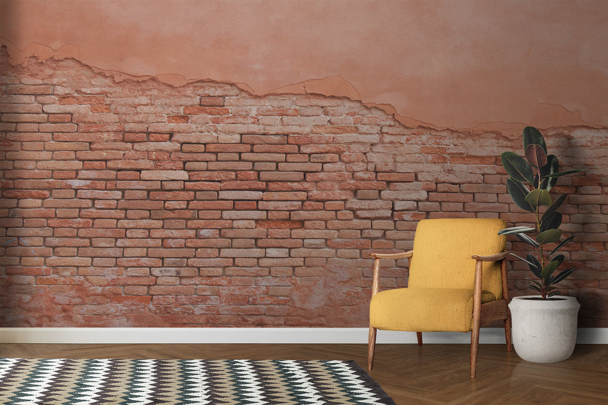 Brick effect wallpaper showcased in home office space