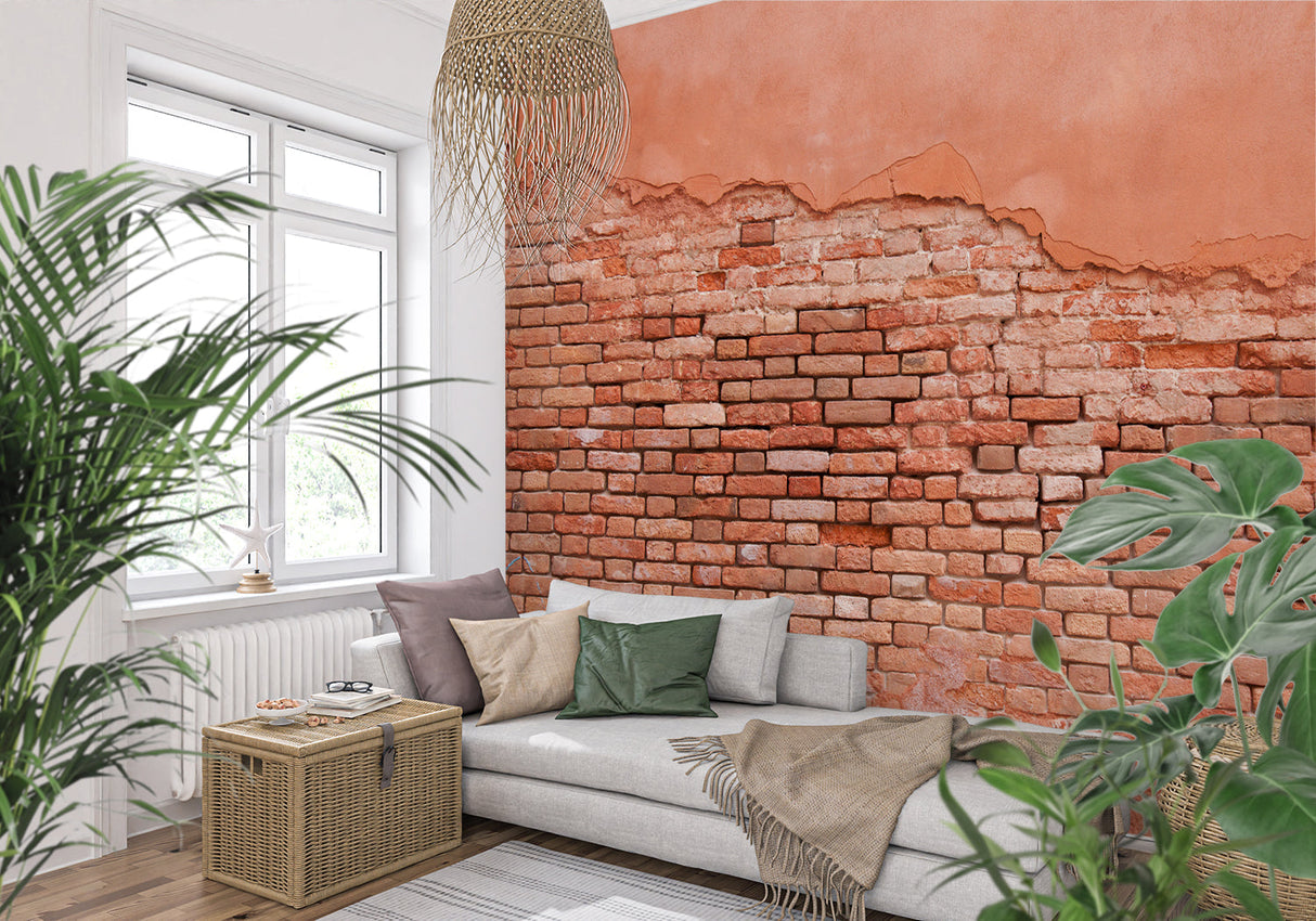 Industrial brick mural adding character to kitchen wall