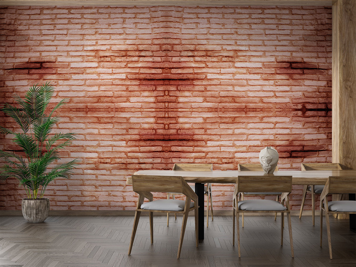 Brick effect wallpaper in modern living room showing realistic terracotta texture and industrial charm