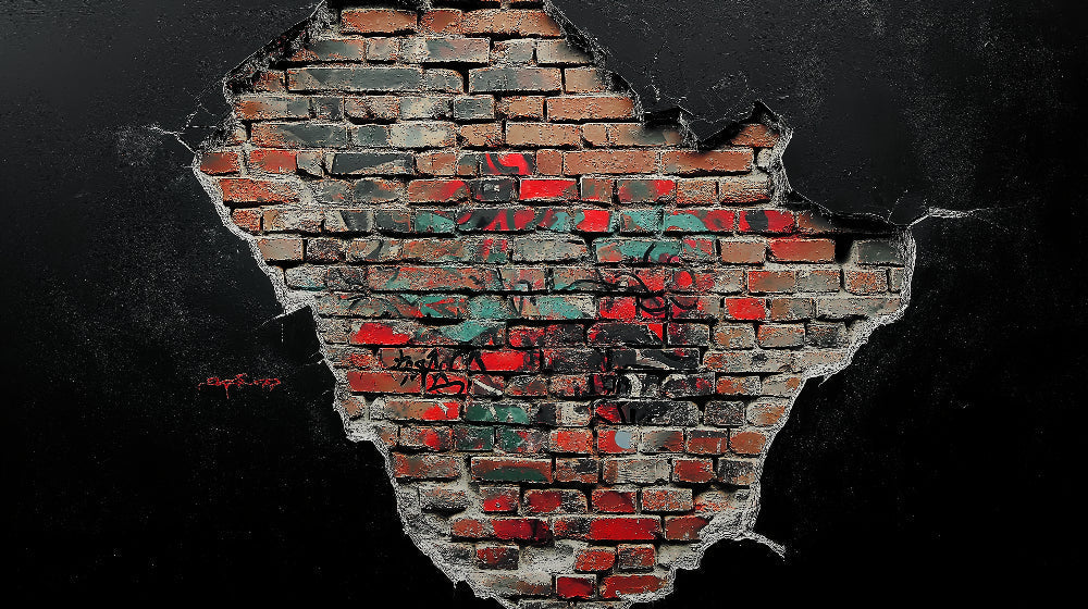 Brick wall mural design file showing detailed graffiti pattern and weathered texture