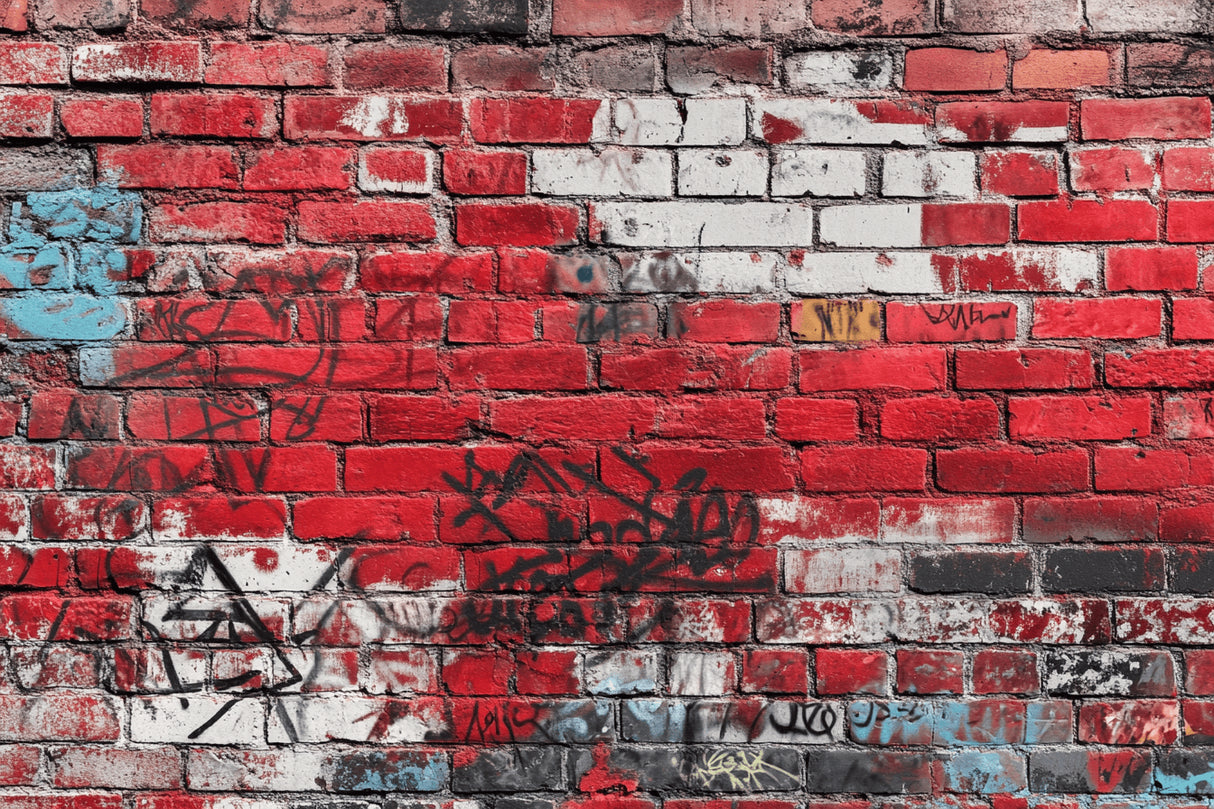 Red urban brick and graffiti wallpaper design file showing detailed pattern and texture