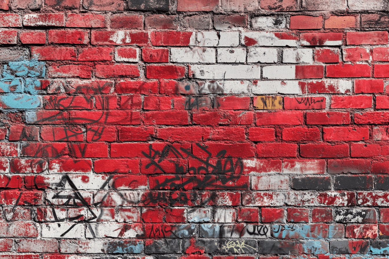Red urban brick and graffiti wallpaper design file showing detailed pattern and texture