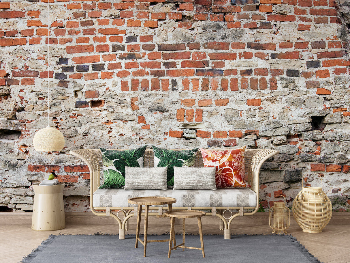 Industrial brick wallpaper transforming home office with urban style