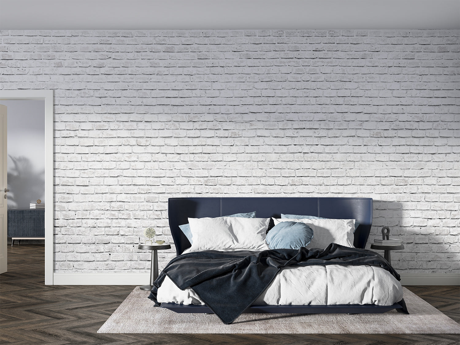 White brick wallpaper in modern minimalist living room showing clean industrial style
