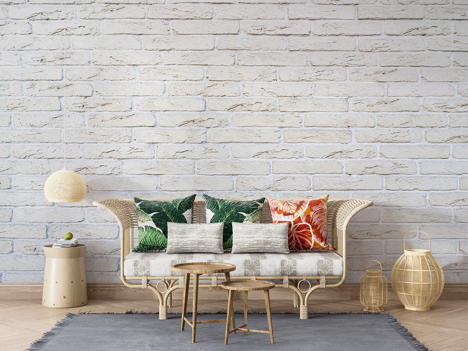 Stone effect wall mural creating depth in minimalist bedroom