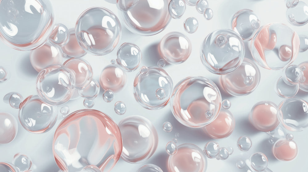 3D glass sphere wallpaper design file showing pink reflections and transparent bubble pattern