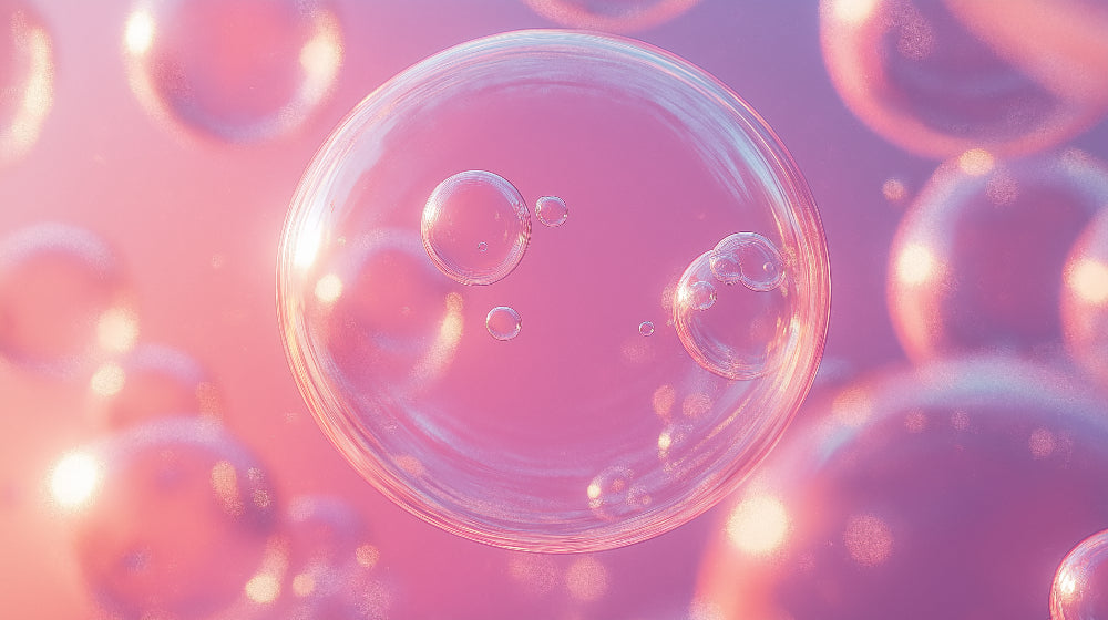Bubble wallpaper design file showing detailed iridescent spheres pattern on pink gradient background