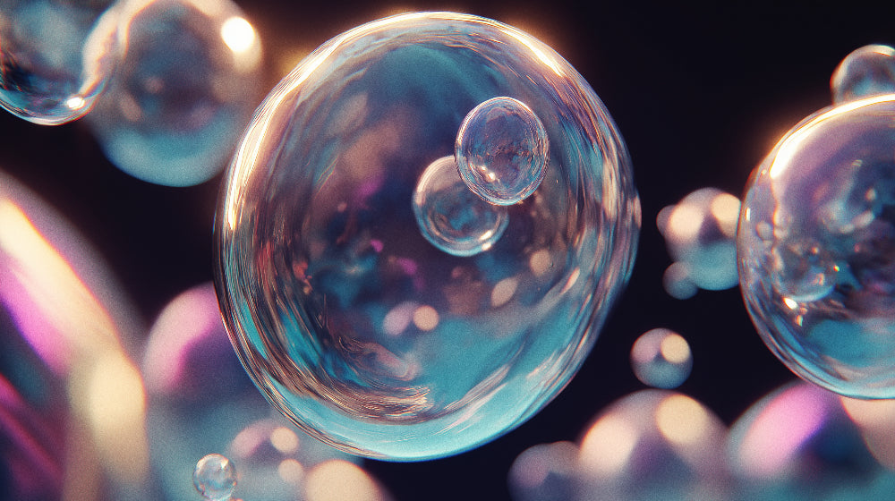 Ethereal bubble wallpaper design file showing floating spheres in blue and pink