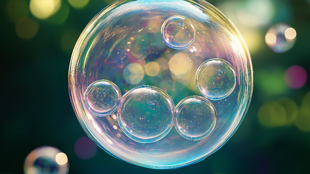 Iridescent bubble wallpaper design file showing rainbow sphere pattern on emerald background