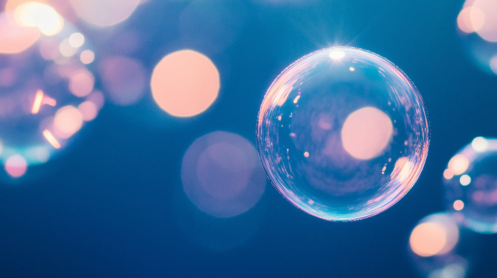 Bubble wallpaper design file showing detailed iridescent spheres pattern in blue and pink