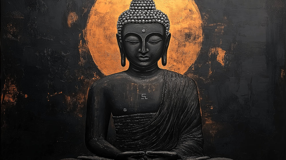Buddha wall mural design file showing detailed gold and black zen pattern