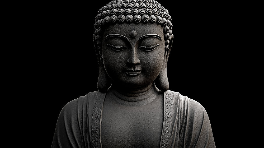 Black stone Buddha wallpaper design file showing intricate details and textures