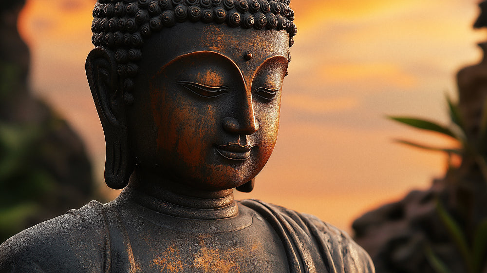 Buddha wall mural design file showing detailed bronze statue with intricate meditation pose