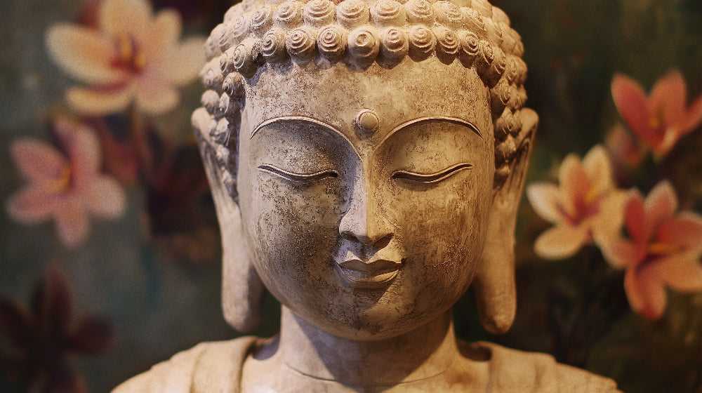 Buddha wall mural design file showing detailed stone texture and lotus blooms