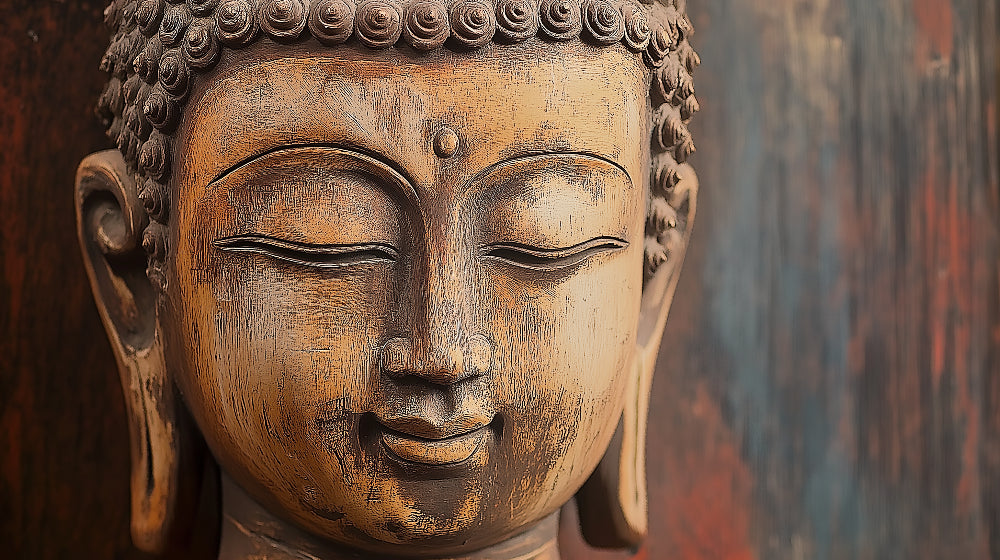 Wooden carved Buddha design file showing intricate meditation art details and textures