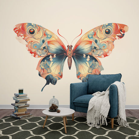 Modern Butterfly wall mural creating a stunning focal point in a bright living room with contemporary furniture