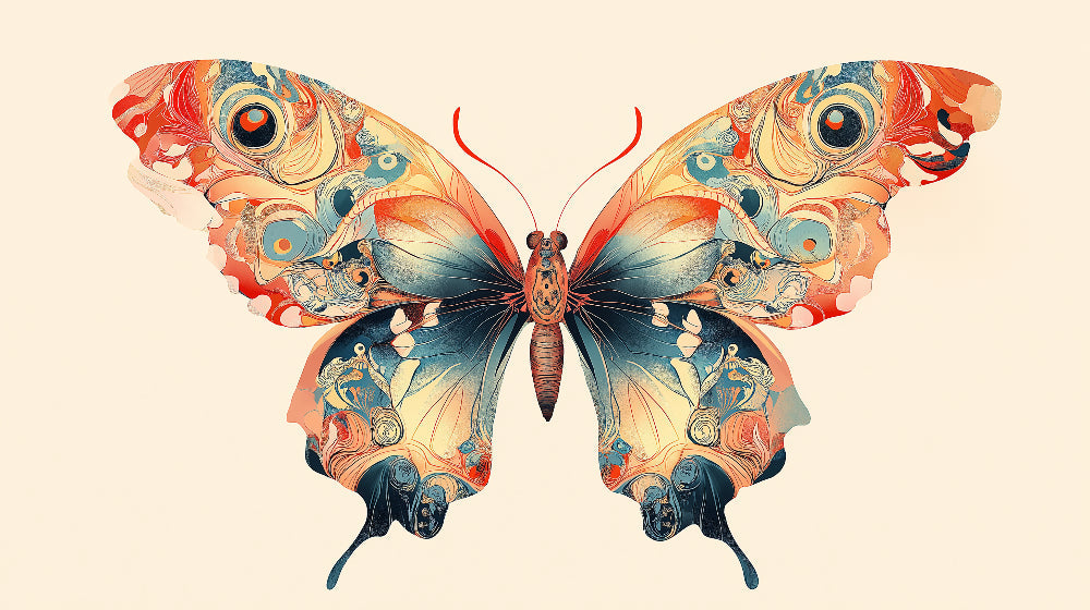 Abstract Butterfly wallpaper design file showing orange and blue artistic pattern