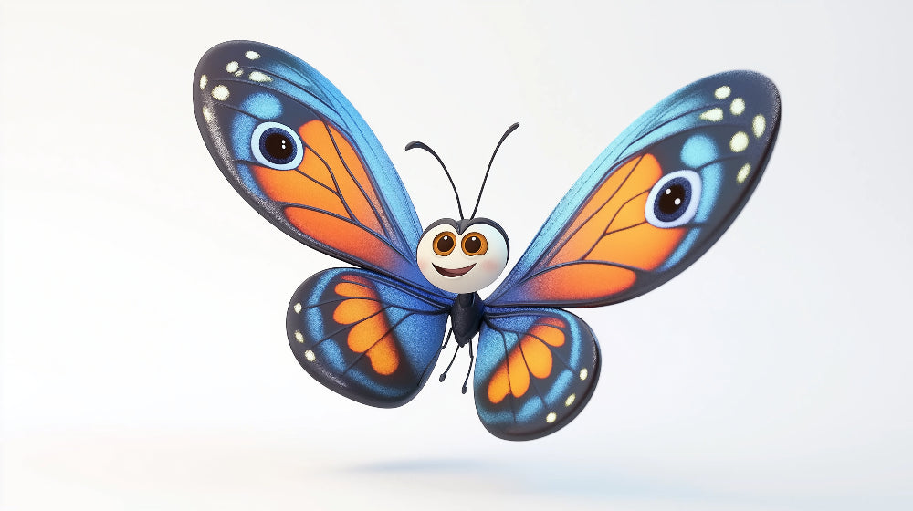 Butterfly wallpaper design file showing vibrant blue and orange pattern with white background