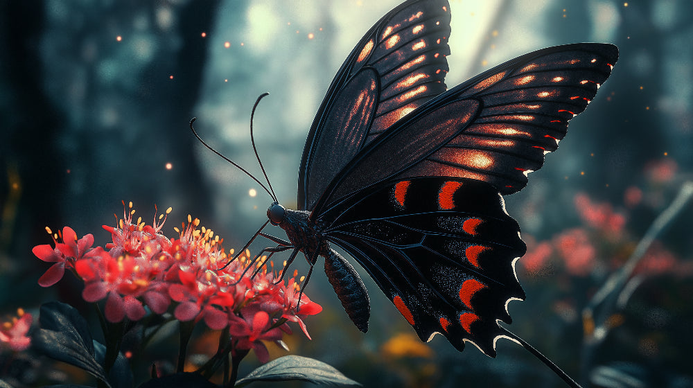 Butterfly Wallpaper design file showing detailed black and red wings pattern on teal background