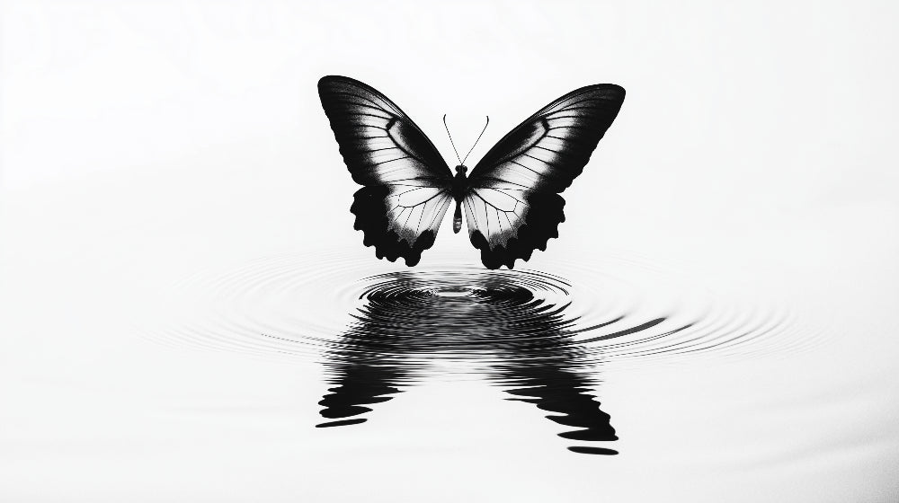 Black butterfly wallpaper design file showing detailed wing patterns and water reflection effect