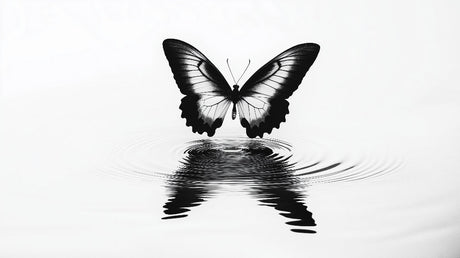 Black butterfly wallpaper design file showing detailed wing patterns and water reflection effect